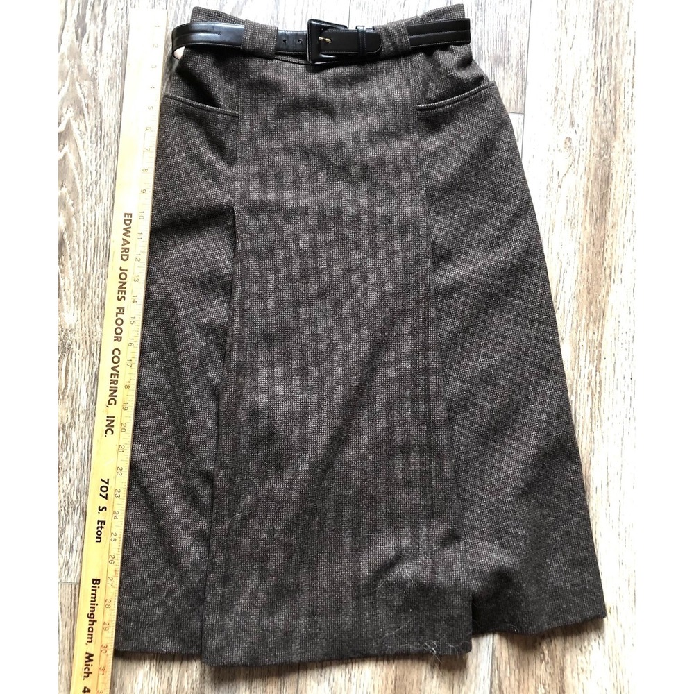 Anne Klein II Women’s Brown Tweed Wool Blend Midi Skirt Belted Vintage Size 8 - Picture 4 of 9